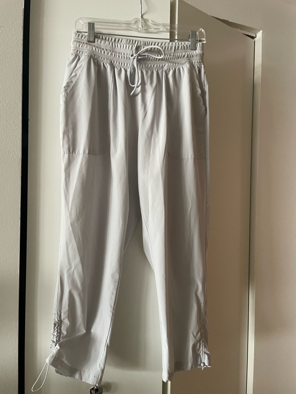 Womens techno fabric Drawstring Pants - pearl grey